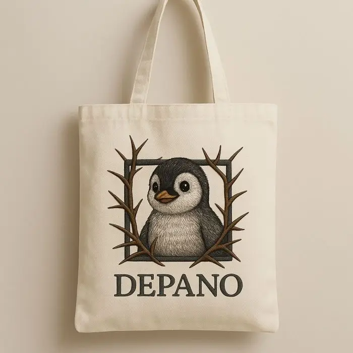Depano – Penguen Yavrusu Nakışlı Bez Çanta